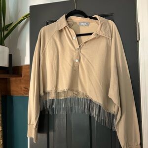 Beige Fringe Hem Blouse